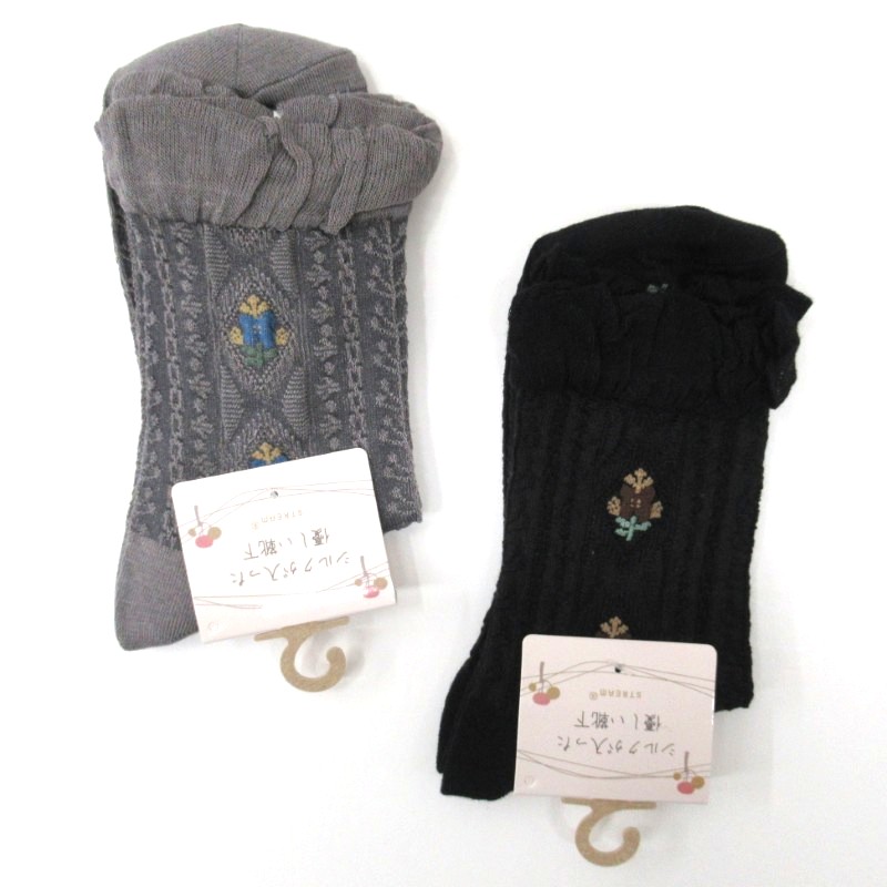 STREAM シルクが入った優しい靴下 サイド花柄